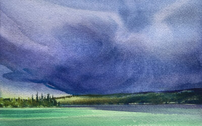Moody Lake: 6×9 watercolour on paper