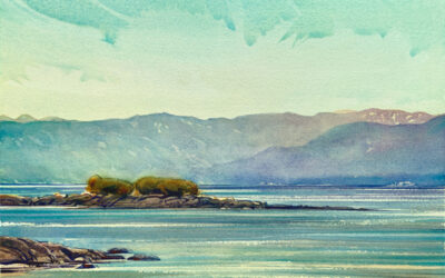 View Of Haystack Island : 9×13 watercolour on paper